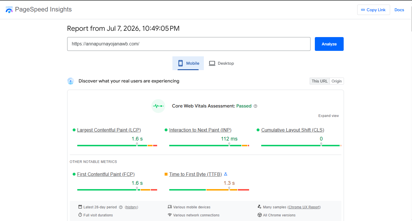 Core Web Vitals Pass