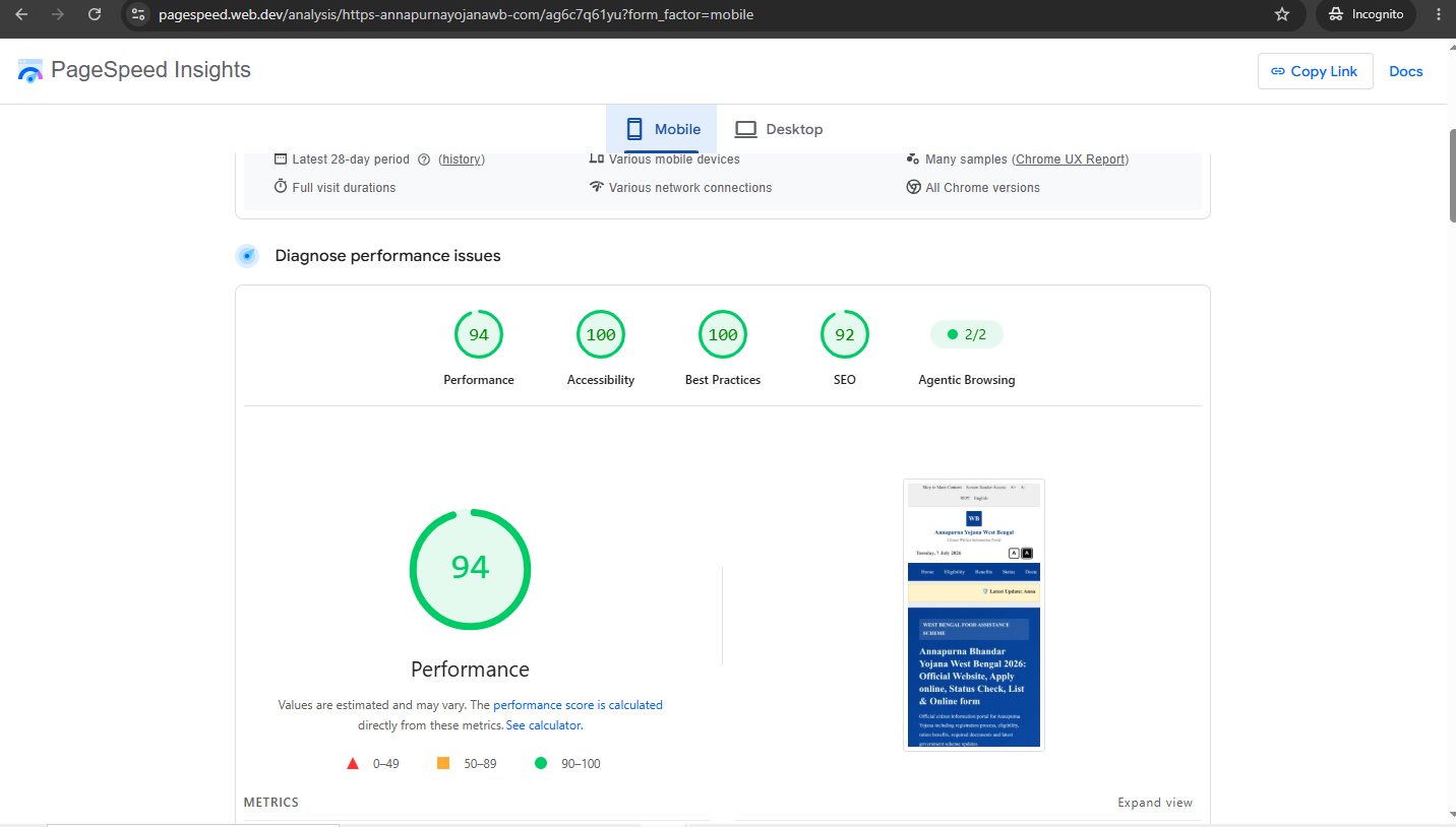 PageSpeed Insights Mobile